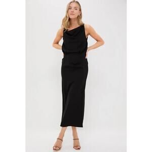 NWT Staud Black Hilda Midi Cowl Neck LBD Formal Sleeveless Evening Dress XS